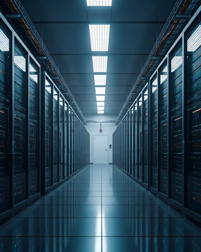 Salle serveur professionnelle hébergeant l'infrastructure ERP